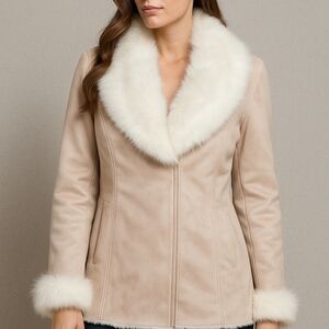Elegant Cream Faux Fur Trim Jacket Iman Large New With Tags